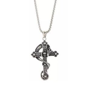 NIB Ed Hardy Stainless Steel Cross Temptation Snake Necklace Chain Pendant